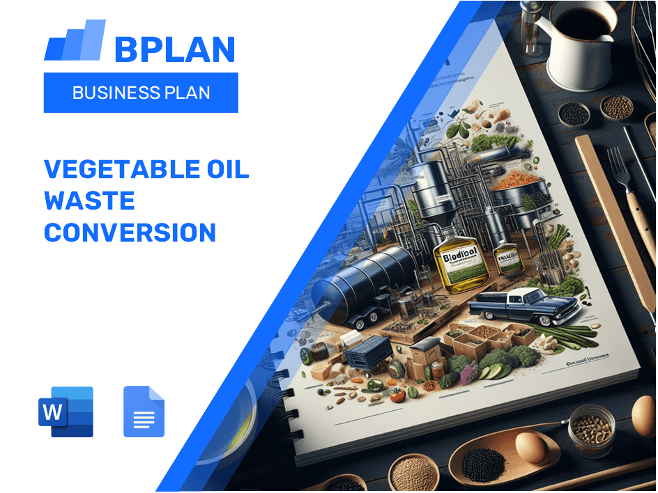 Vegetable Oil Waste Conversion Business Plan