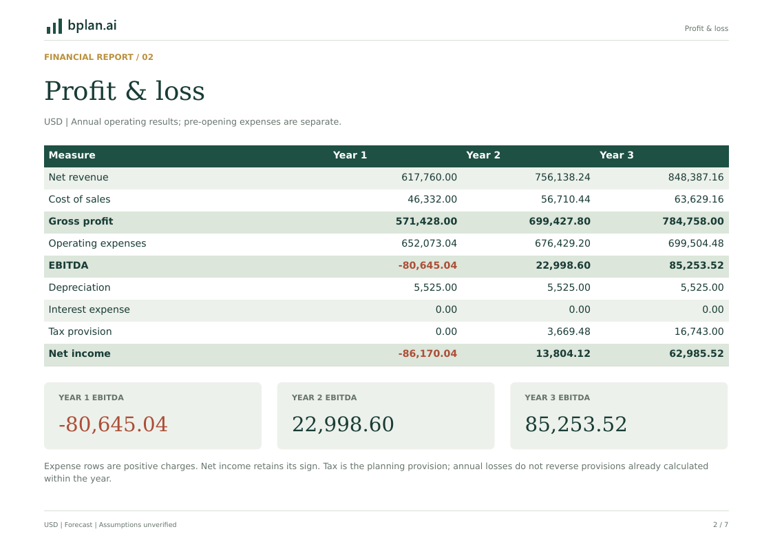 Actual annual profit and loss report for FrameHarbor Campaigns
