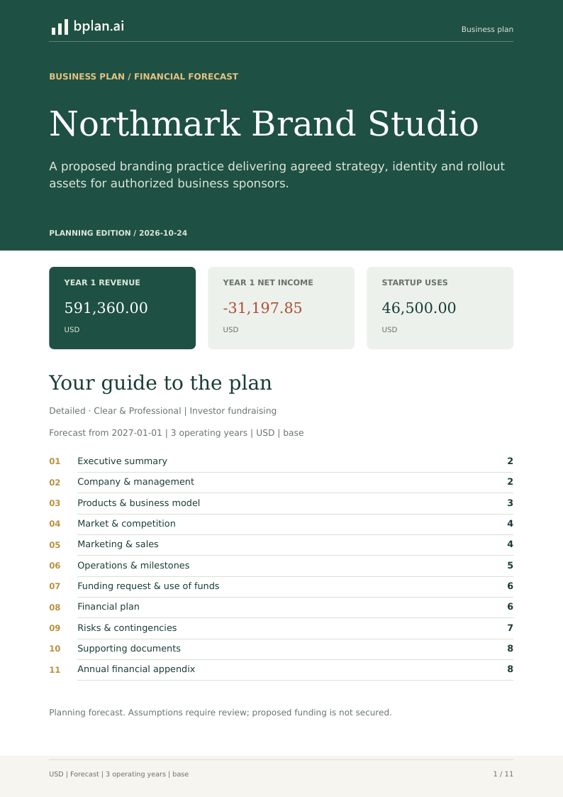 Actual Northmark Brand Studio business-plan PDF cover