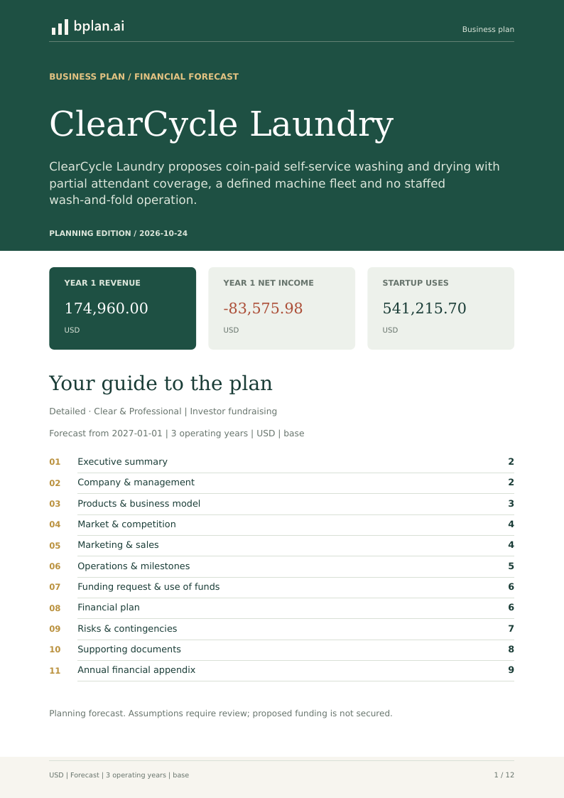 Actual ClearCycle Laundry business-plan PDF cover
