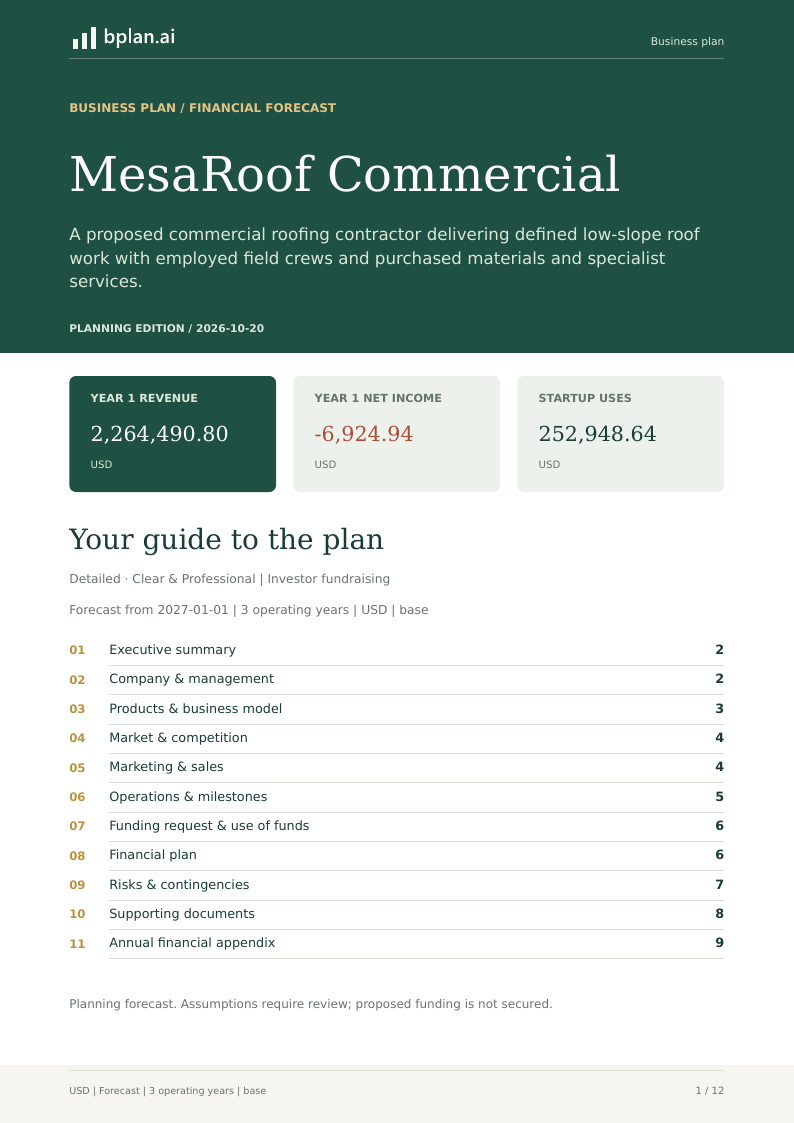 Actual MesaRoof Commercial business-plan PDF cover