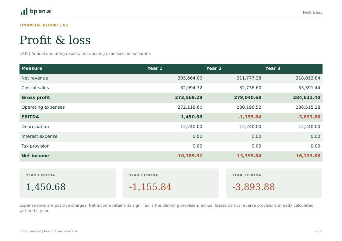 Actual annual profit and loss report for Willow Chair
