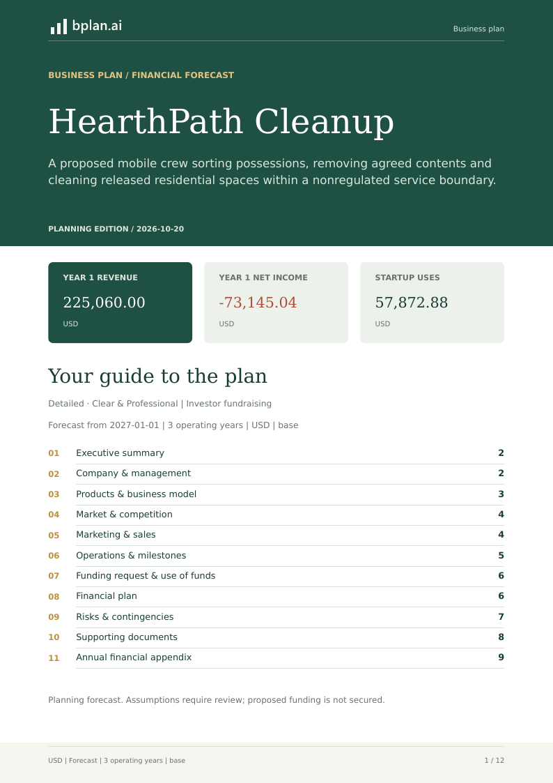 Actual HearthPath Cleanup business-plan PDF cover
