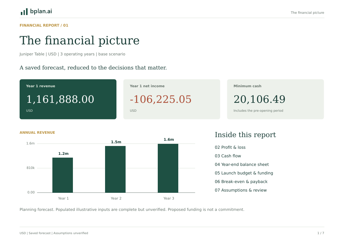 Actual financial report first page